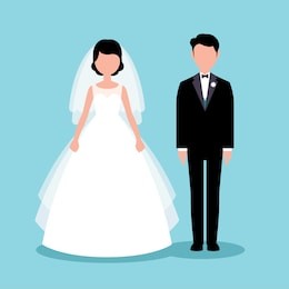 bride and groom in full length vector illustration in a flat style