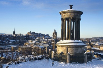 edinburgh castle from snowy calton hill