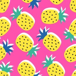 vector seamless pineapple fruit crazy colors pattern. childish style, abstract pop art on pink