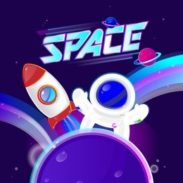 vector illustration in neon style about outer space. planets in the universe.