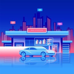 vector illustration of the gas station with car in front of it.alternative fuel. the concept of the future.