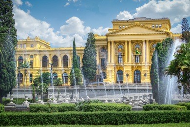 view of viaduct at the entrance of santos sao paulo brazil