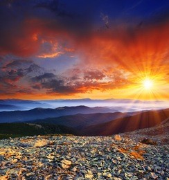 majestic sunrise in the mountains landscape. hdr image