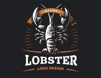 lobster vector logo illustration. crustacean in a vintage style on white and dark background.