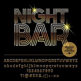 vector set of golden alphabet letters. font contains graphic style. vector icon with text night bar.