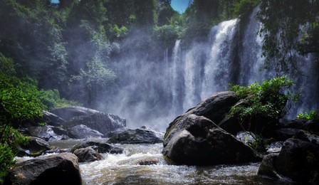 waterfall on phnom kulen, siem reap, cambodia