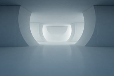 abstract interior design of modern showroom with empty floor and concrete wall background - stage 3d rendering