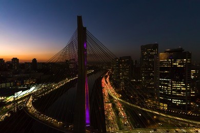 estaiada bridge in a beautiful evening hour in sao paulo, brazil