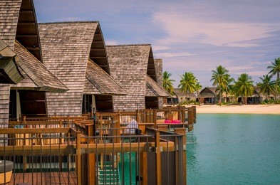 detail of over the water bures in viti levu, fiji
