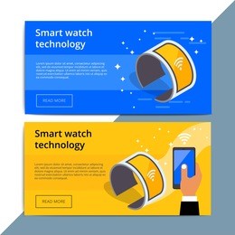 smartwatch promo web banner ad. wearable smart watch promotion advertisement layout. mobile device with wireless technology. iot appliance background. 