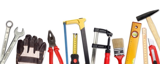 a set of a lot of different tools and working materials