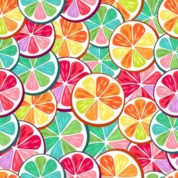 lemon lime orange and grapefruit slices colorful background. citrus pieces. seamless pattern.