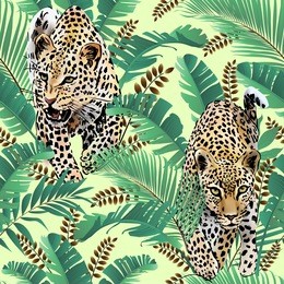 cheetah and leopards palm leaves tropical watercolor in the jungle seamless vector background