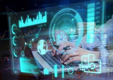 double exposure of business man and the city with technology background. mixed media business concept.
