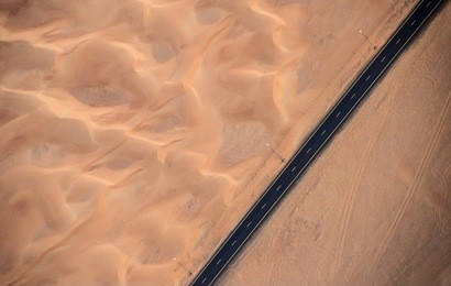 aerial view of highway road in the desert