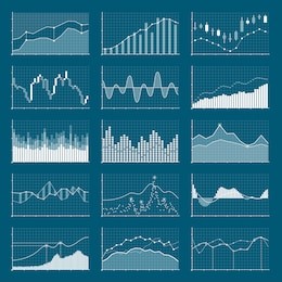 business data financial charts. stock analysis graphics. growing and falling market graphs vector set. collection of visualization finance chart and diagram information illustration