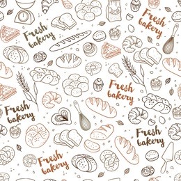 hand drawn fresh bakery pattern. seamless vector background.