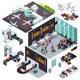 a vector illustration of isometric design of an airport