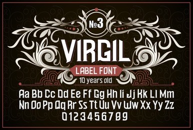 vintage label font. alcohol label style.