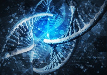 background image with dna molecule research concept. 3d rendering