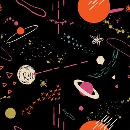 the seamless colorful pattern with space, stars, galaxies, constellations. hand drawn overlapping background for your design.textile, blog decoration, banner, poster, wrapping paper.