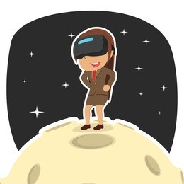 indian businesswoman with vr device on moon