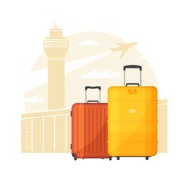 suitcases with handles. luggage on the background of the airport and the plane. the concept of travel.