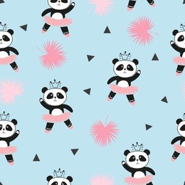 cute panda ballerinas seamless pattern. vector background for kids design, baby print.