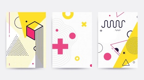 colorful trend neo memphis geometric pattern set juxtaposed with bright bold blocks of color zig zags, squiggles, erratic images. design background elements composition. magazine, leaflet, billboard
