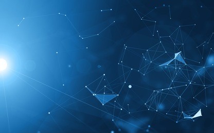 abstract polygonal space blue background with connecting dots and lines | network - data visualization illustration
