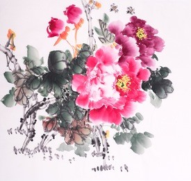 peony flower,traditional chinese ink and wash painting.