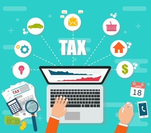 state taxes. tax payment. government taxes. data analysis, paperwork, financial research, report. businessman calculation tax. calculation of tax return. flat design