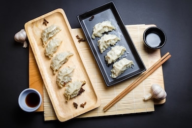japanese gyoza on black background