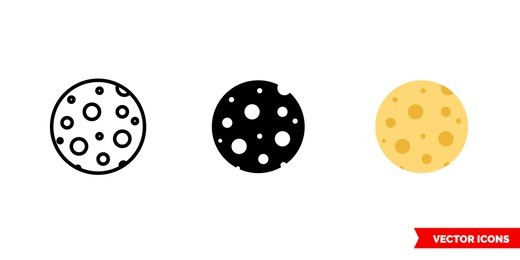 moon icon of 3 types: color, black and white, outline. isolated vector sign symbol.