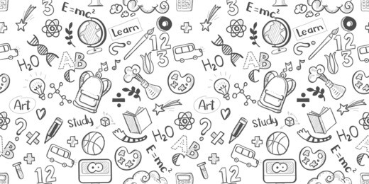 back to school seamless vector pattern. good for textile fabric design, wrapping paper, banners, posters and educational website wallpapers. vector illustration. doodle drawings