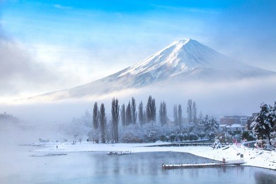 mt fuji with snow in winter at lake kawaguchiko japan
