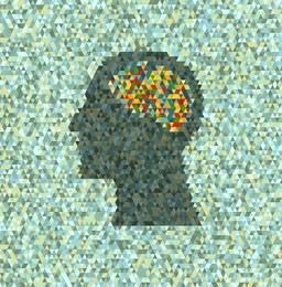 human head shape with generative triangle seamless mosaic pattern. vector illustration. concept of ai, deep learning, neural network.