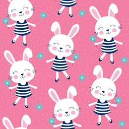 seamless bunny rabbit with flowers pattern vector illustration