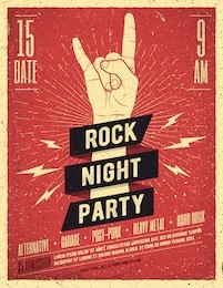 rock night party poster. flyer. vintage styled vector illustration. 