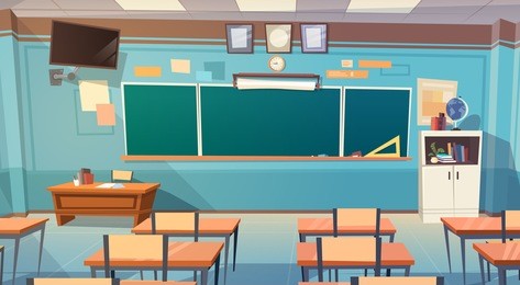 empty school class room interior board desk flat vector illustration