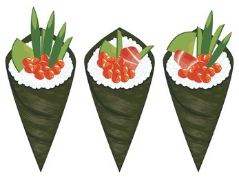 delicious japanese sea food, sushi set on white background.