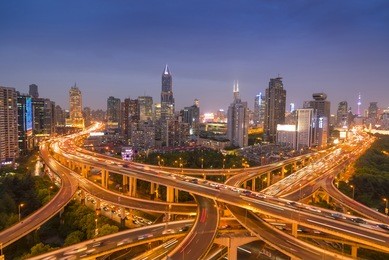 shanghai elevated road at dusk