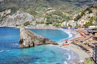 monterosso al mare italian riviera. sea and mountain view. beach liguria