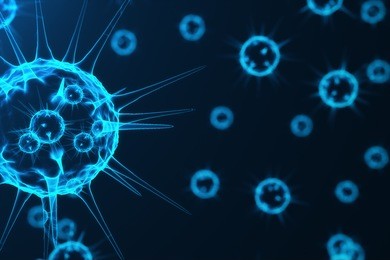 3d rendering viruses in infected organism, viral disease epidemic, virus abstract background