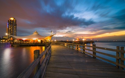 ancol beach pier, jakarta. indonesia.