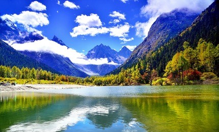 beautiful mountains, lakes, at an altitude of 3600 meters of aba prefecture in sichuan province china nature reserve - bi tent ditch