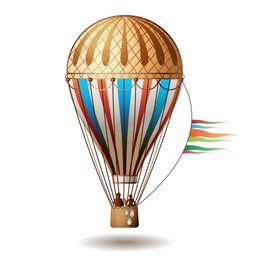 colorful hot air balloon with silhouettes isolated on white background, vector illustration