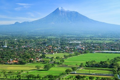 merapi view from riyadi spot prambanan, yogyakarta - indonesia