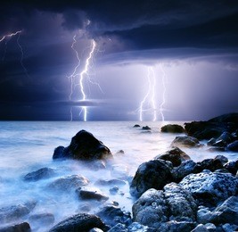 summer storm beginning with lightning
