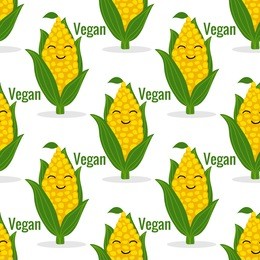 corn cob seamless pattern. isolated  illustration ear of corn on white background. vegan eco food concept.